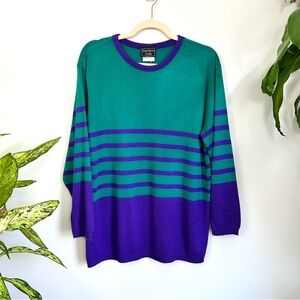 VTG Statement 80s/90s Teal and Purple Stripe Retro Sweater, Bold Striped